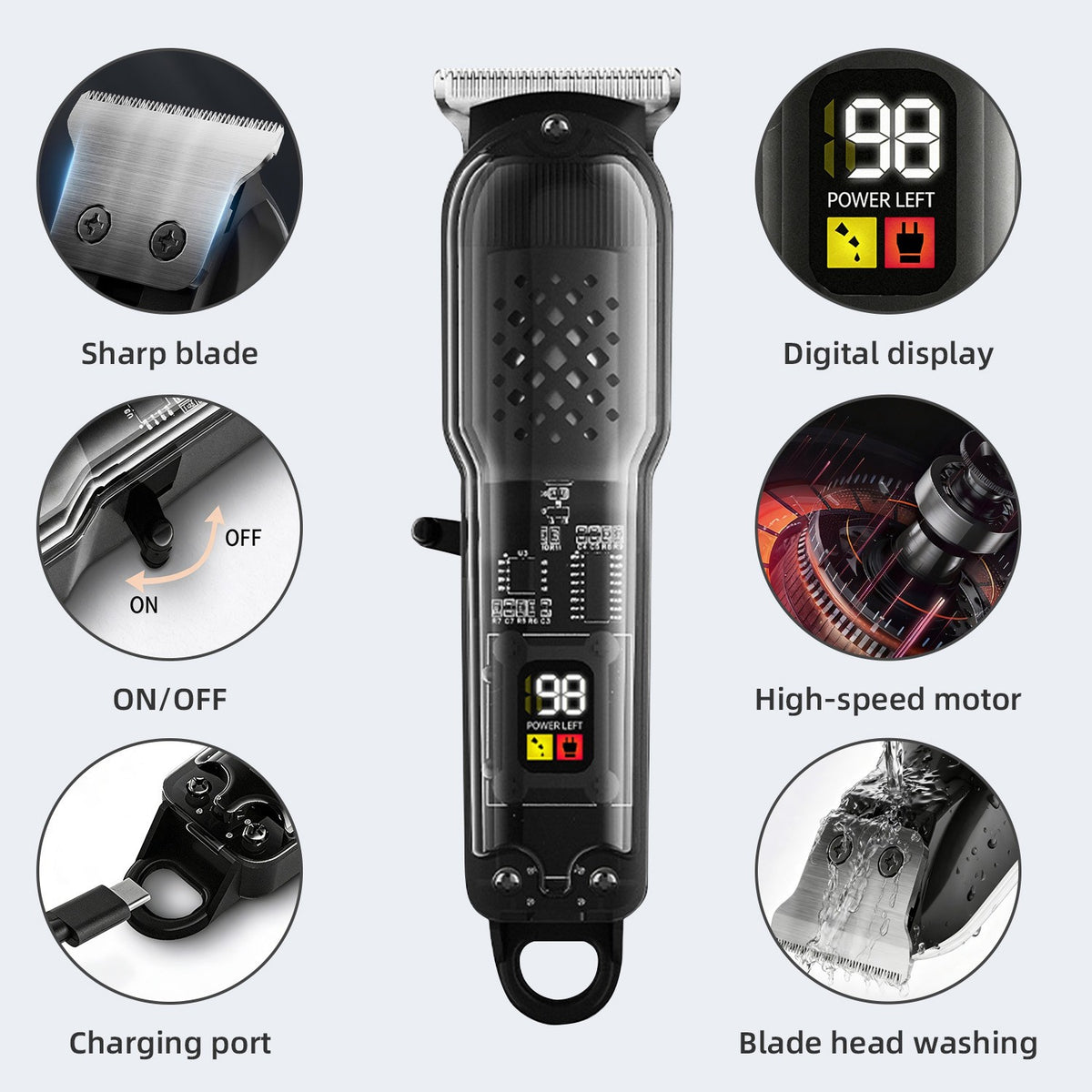 Cordless Hair Clippers Trimmer for Men with Digital Display and Multiple Limit Combs