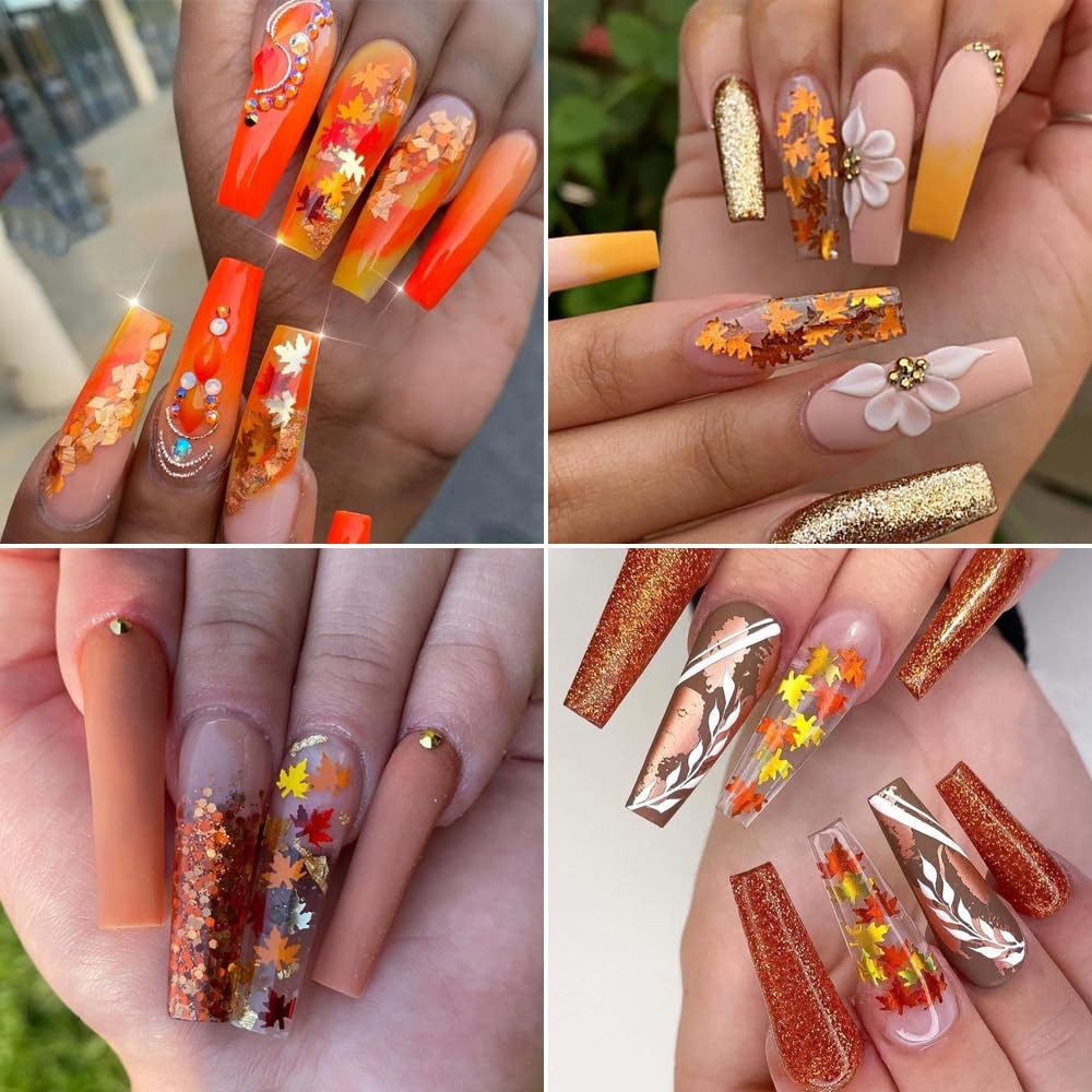 Fall Leaves Nail Art Glitter Set - 6 Boxes Gold Red Yellow Sequins for Nails