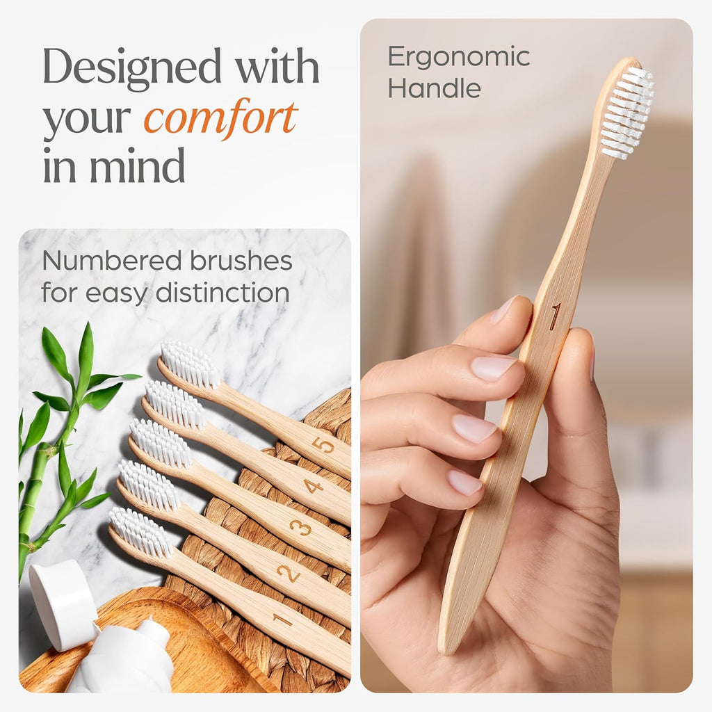 Extra Hard Adult Toothbrushes Pack of 10 with Natural Bamboo Handles