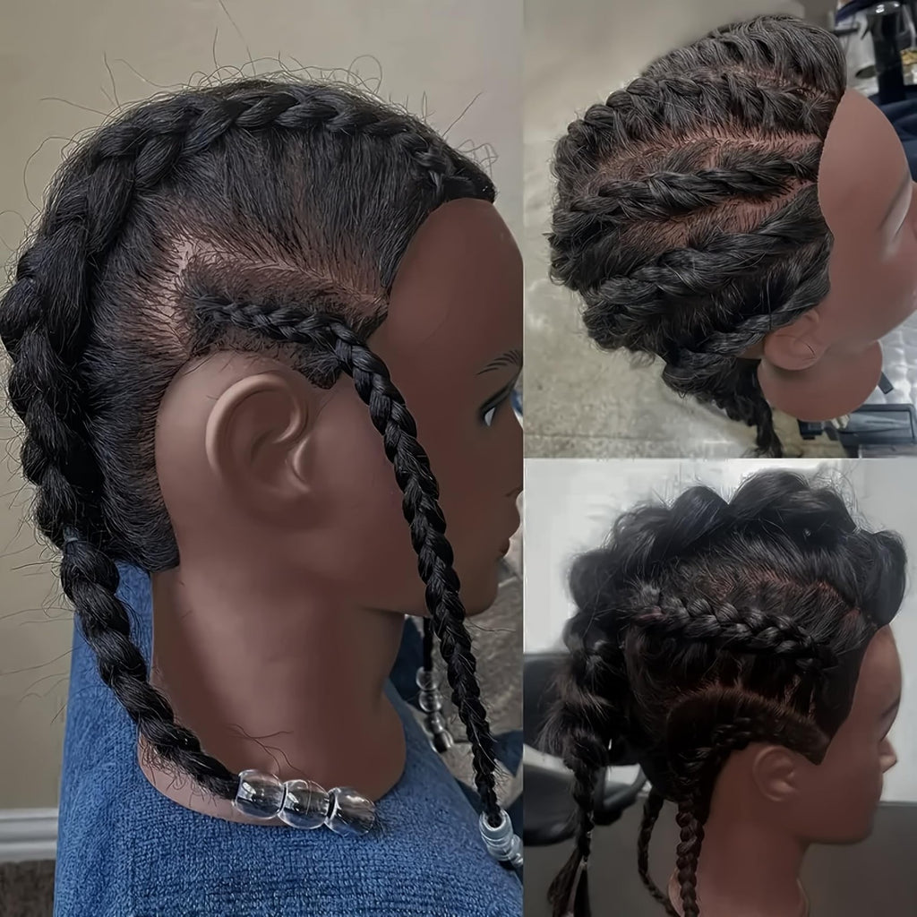 Black Mannequin Head for Hair Braiding Cosmetology Practice - 21 Inch Layered Synthetic Hair