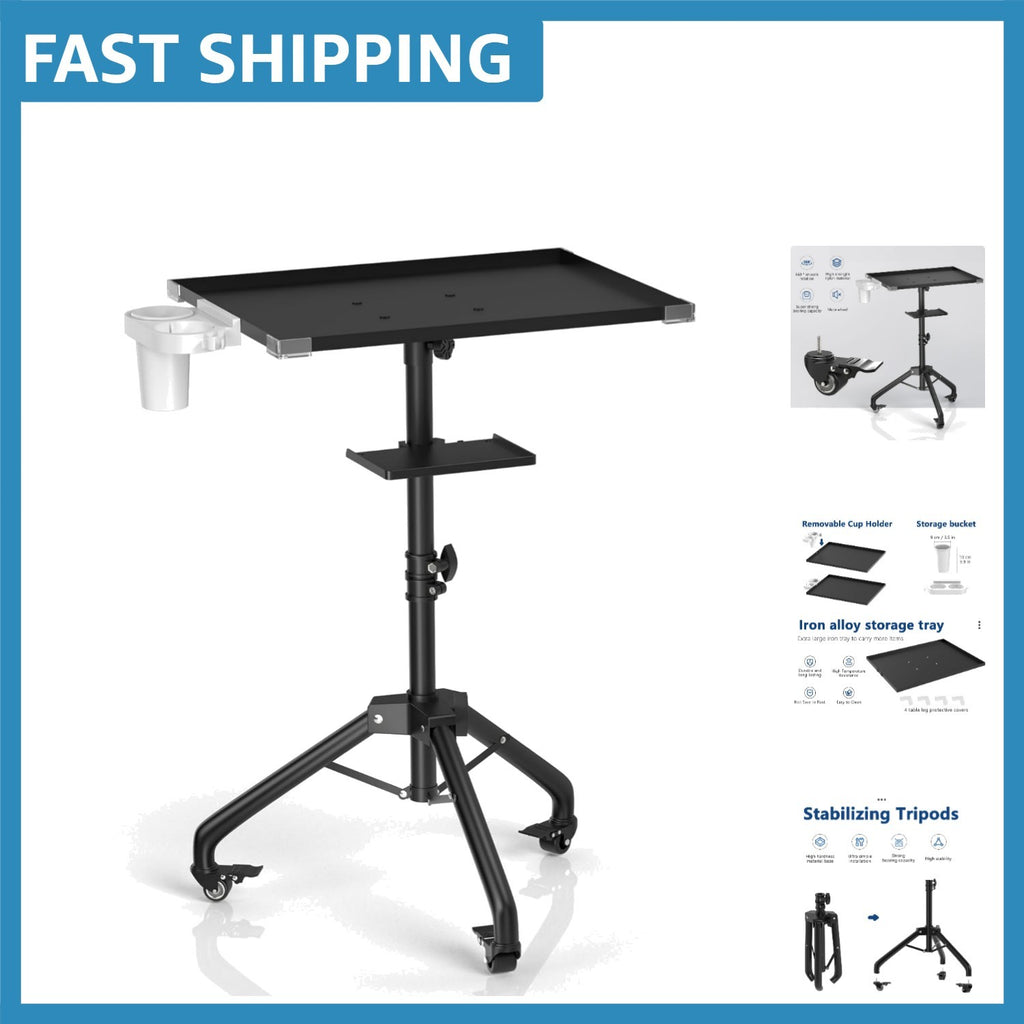 Salon Service Tray with 2 Levels and 360° Casters - Adjustable Height