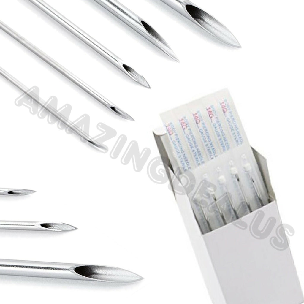 100 Pcs Mixed Piercing Needles 12G-20G Stainless Steel, Sterilized & Safe