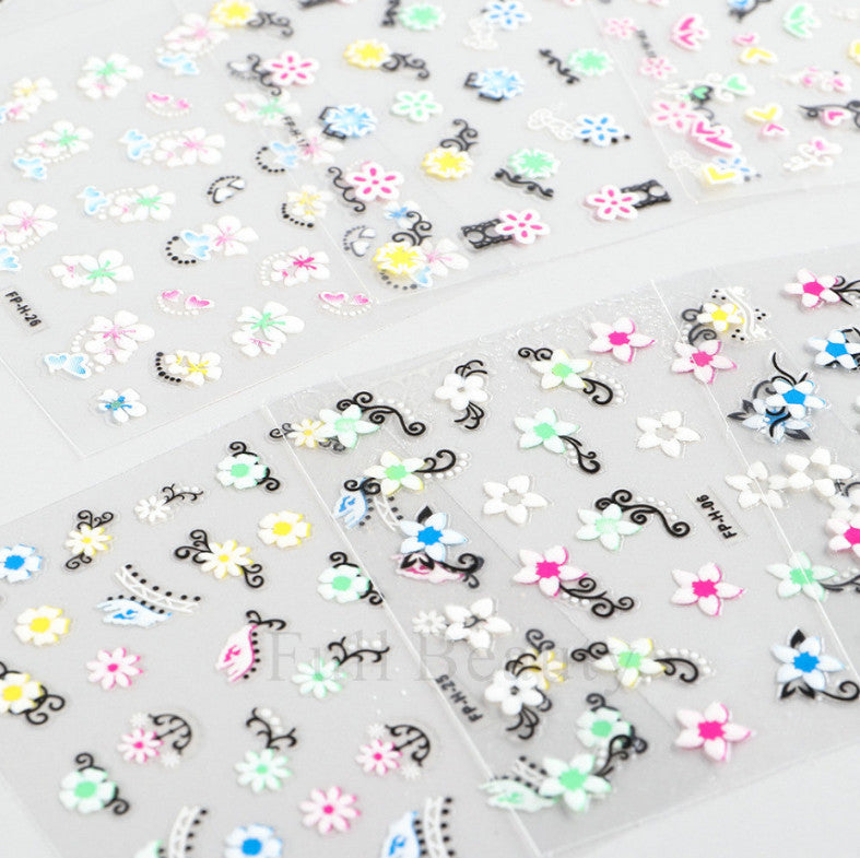 30 Sheets 3D Flower Nail Art Stickers for Manicure Decor - Assorted Styles