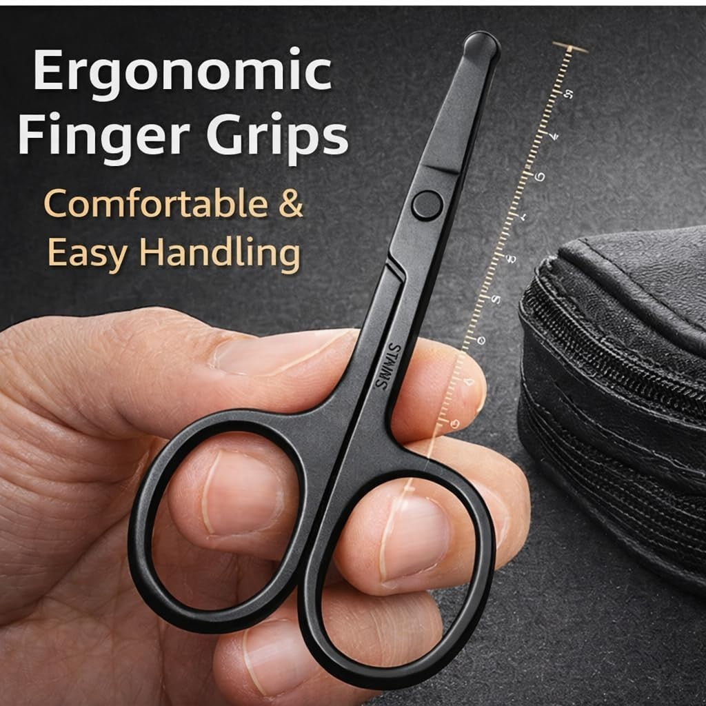 Nose Hair Trimmer Scissors with Rounded Tips & Ergonomic Handle - Stainless Steel Grooming Tool