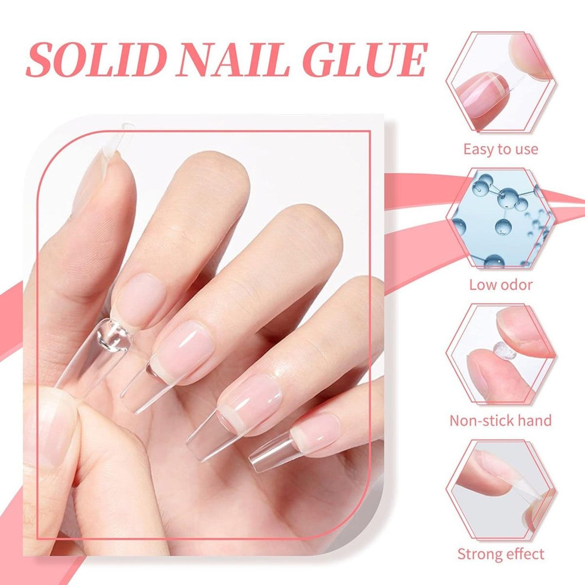 Solid Nail Glue 2 Pack - Strong Clear Acrylic Adhesive for False Nails DIY