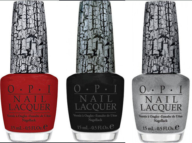 OPI Shatter Nail Polish Set - Red Black Silver Crackle Top Coats - 3 Bottles