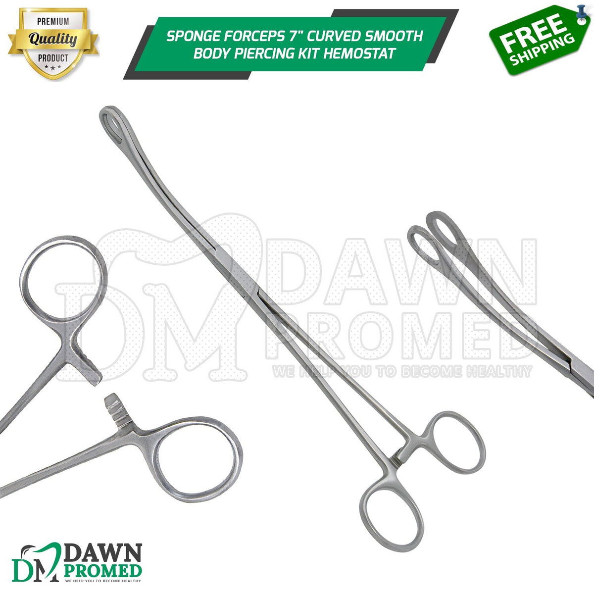 Sponge Forceps 7" Curved Smooth Jaws Hemostat - Medical Grade Stainless Steel