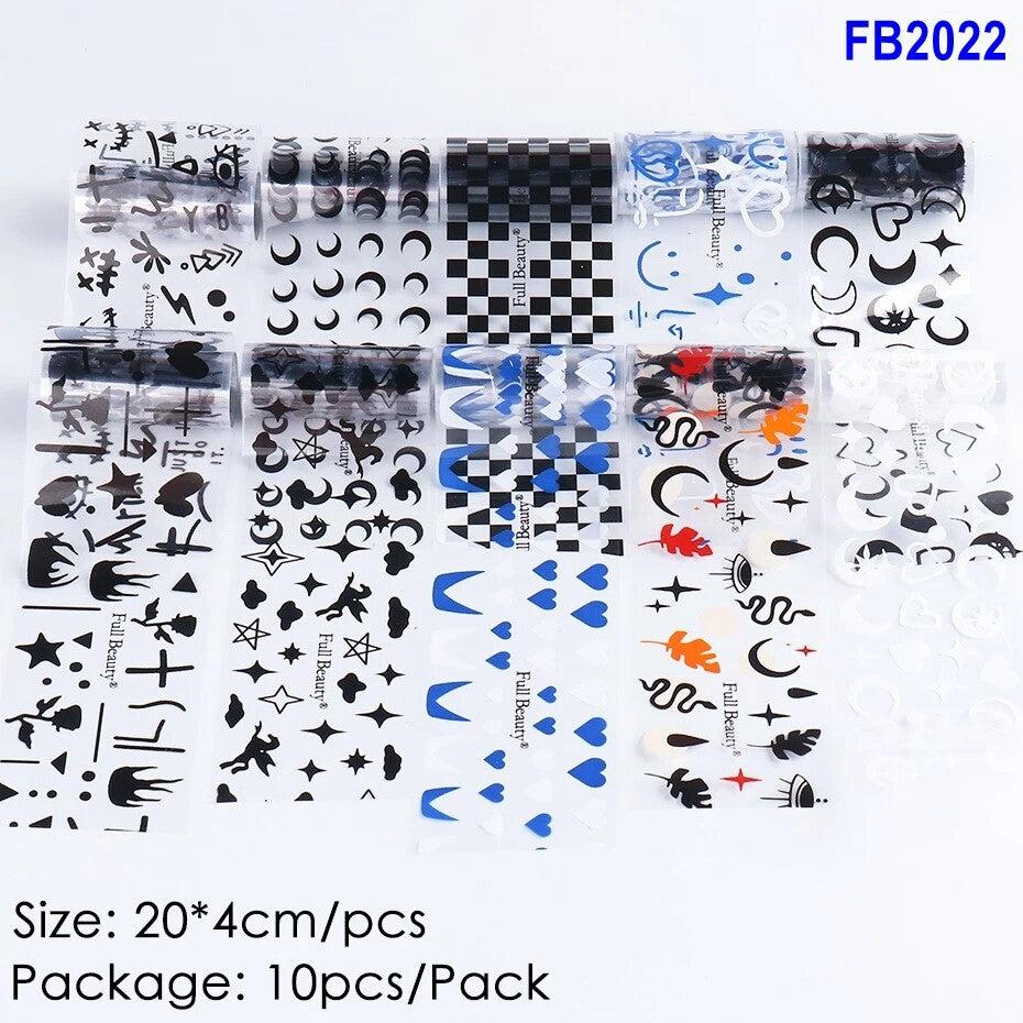 Holographic Nail Foil Transfer Stickers 10pcs Snake Heart Star Decor
