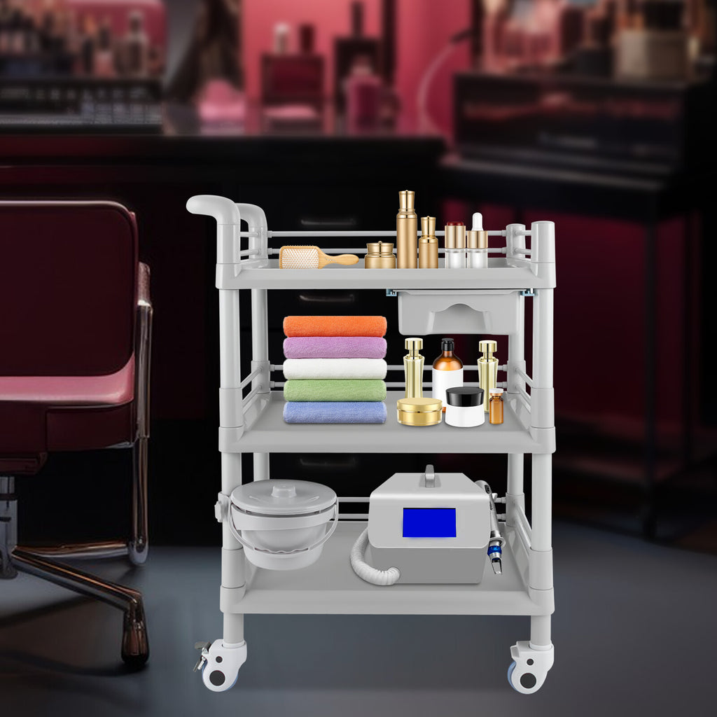 3-Tier Beauty Salon Cart with 4 Wheels and Large Storage Capacity