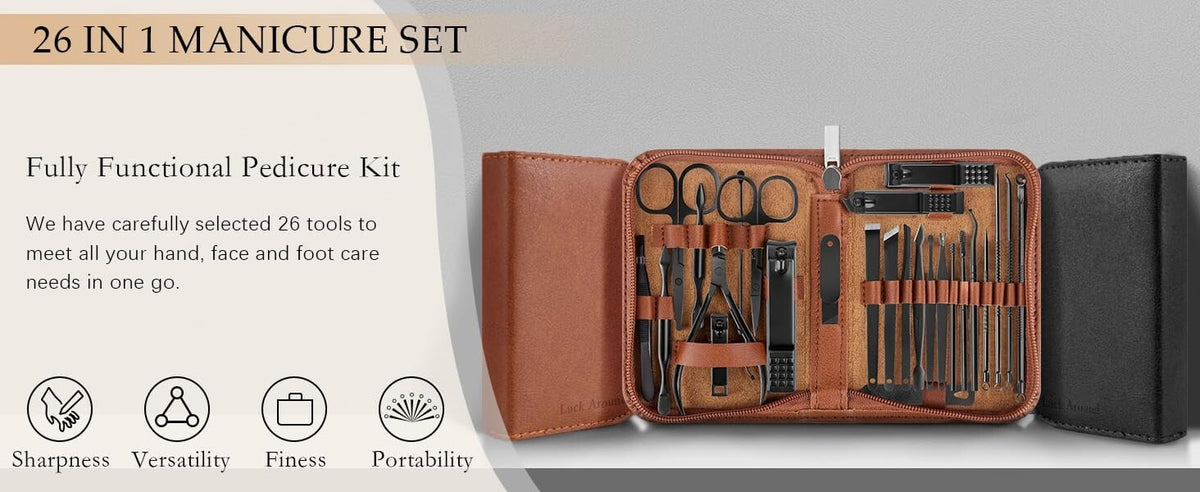 Professional Manicure & Pedicure Kit with 26 Nail Care Tools - Portable Stainless Steel Set
