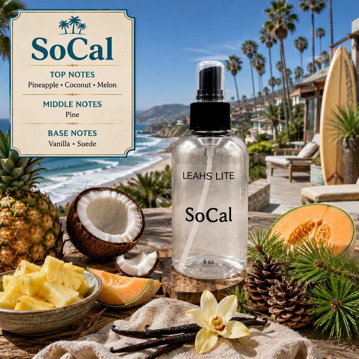 SoCal Inspired Body Spray - Tropical Woody Fragrance, 6 oz