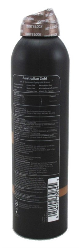(2 Pack) Australian Gold SPF 30 Continuous Spray with Bronzer - Water Resistant Sun Protection