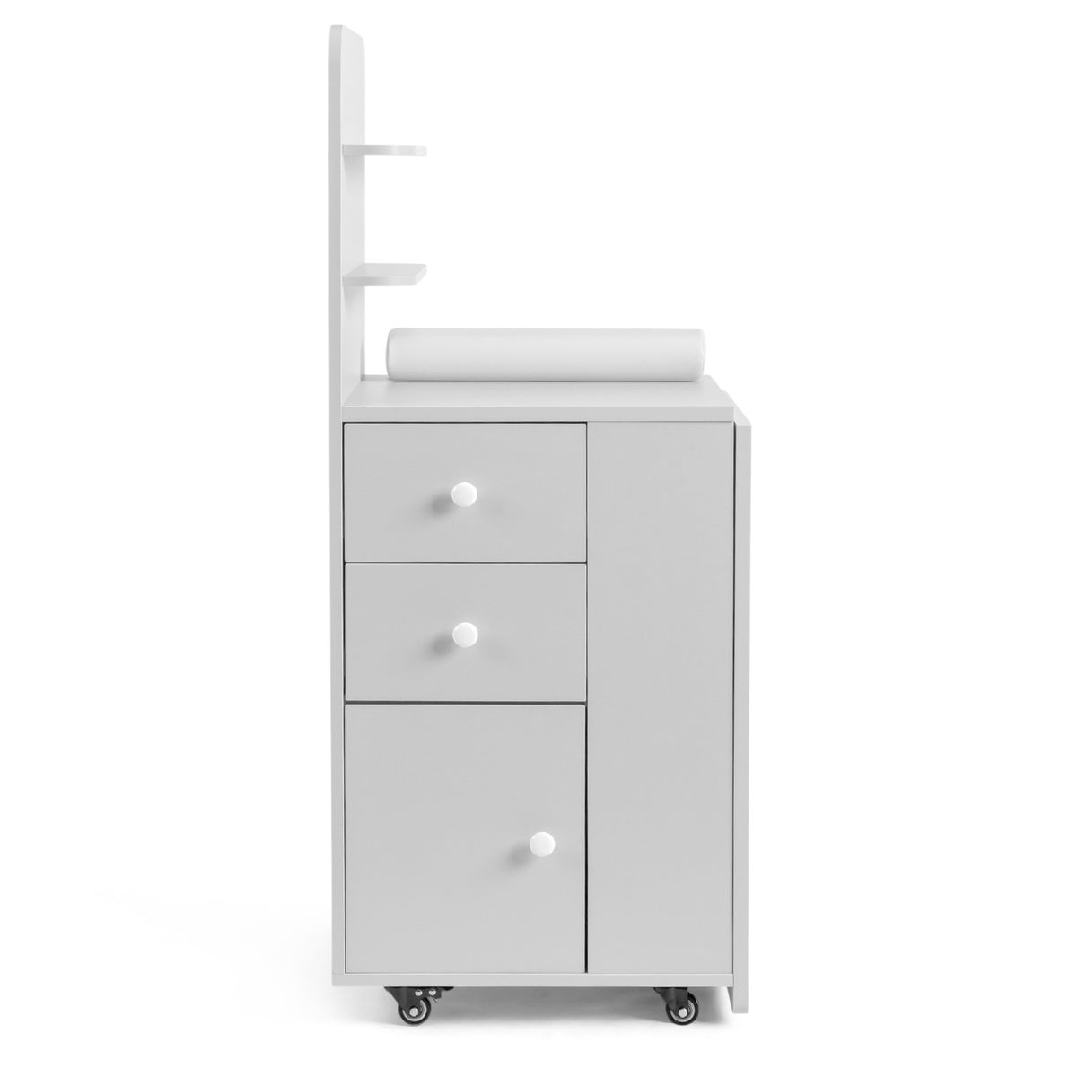 Foldable Nail Tech Table with Dust Collector, Storage Shelves & Lockable Casters