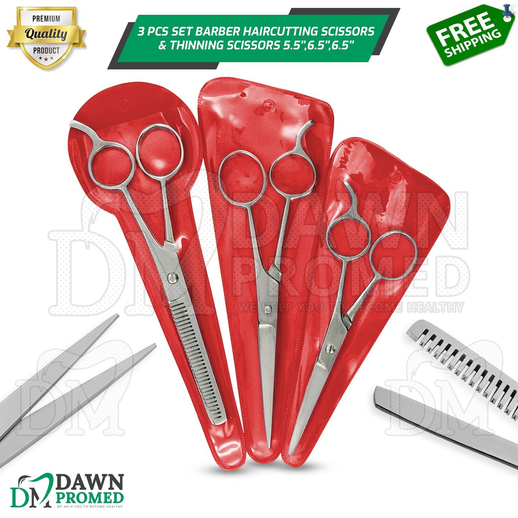 Professional Hair Cutting Scissors Set 3 Pcs - Thinning & Grooming Shears 5.5 & 6.5 Inches