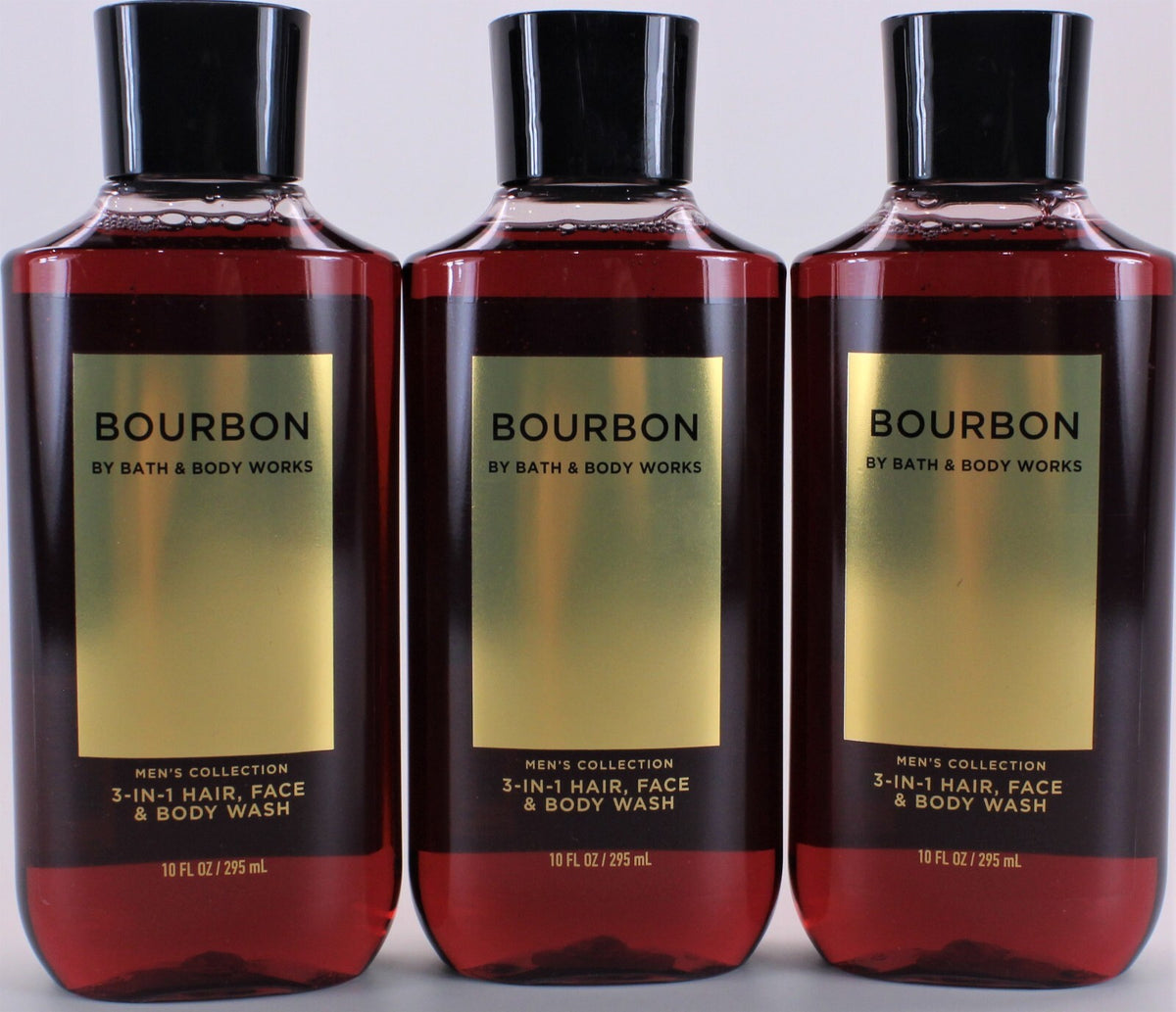 3-Pack Men's Bourbon Body Wash & Shampoo Gel 10oz - 3-in-1 Hair, Face, Body Cleanser