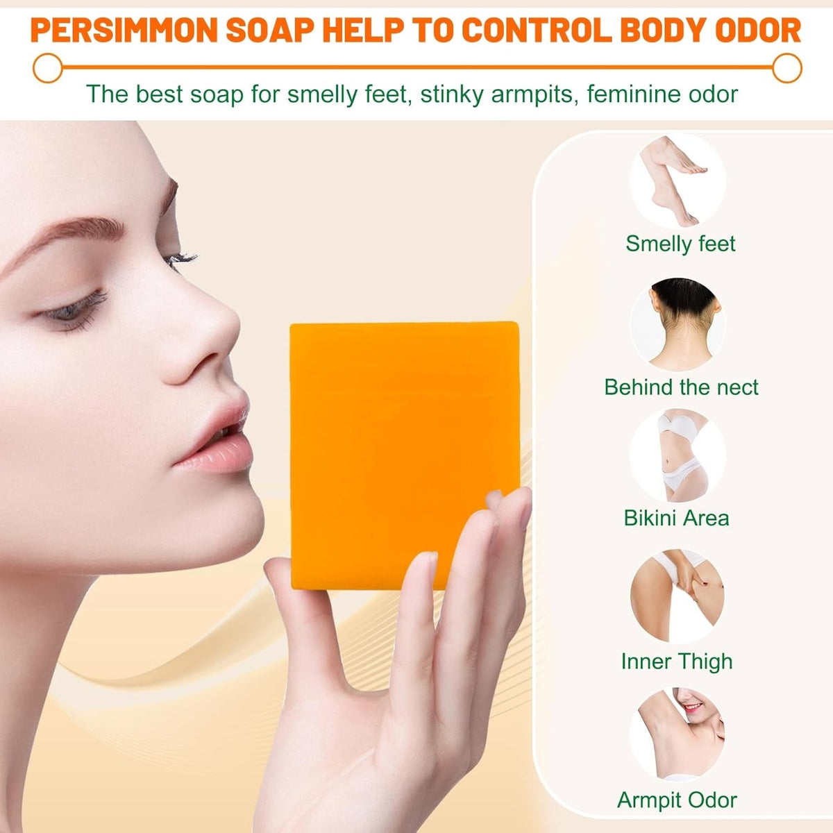 Natural Persimmon Soap Bar for Body Odor Control - Unisex Organic Deodorant