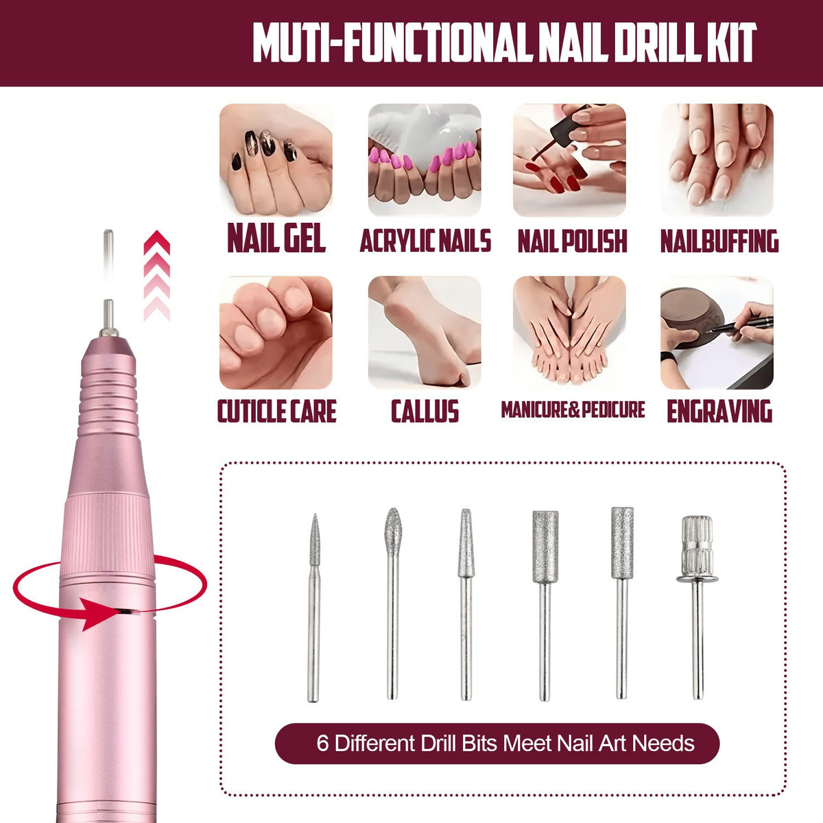 Rechargeable Electric Nail Drill Machine 45000RPM Portable Manicure Tool Set