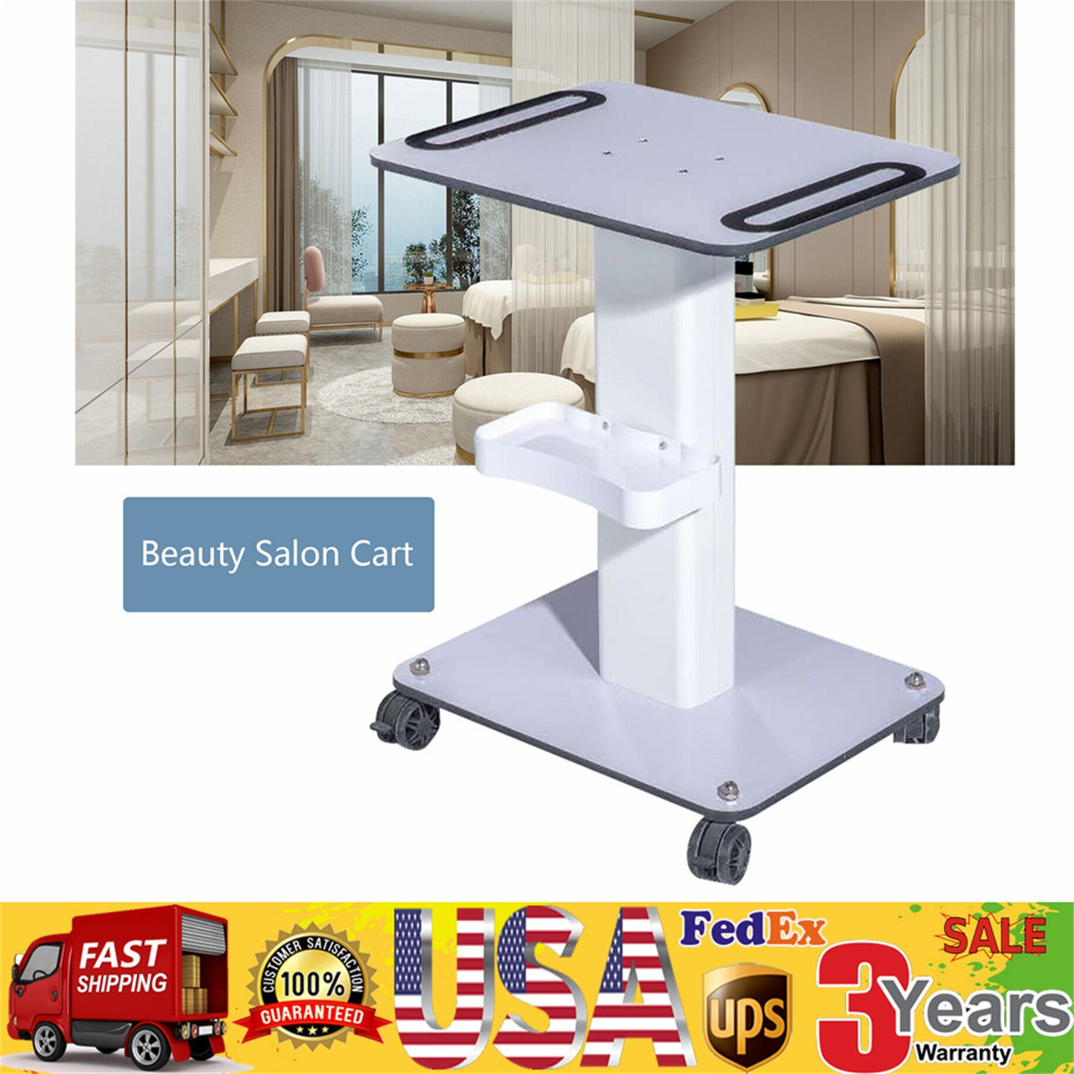 Rolling Salon Trolley Cart with Wheels - White Beauty Organizer for Spa & Salon