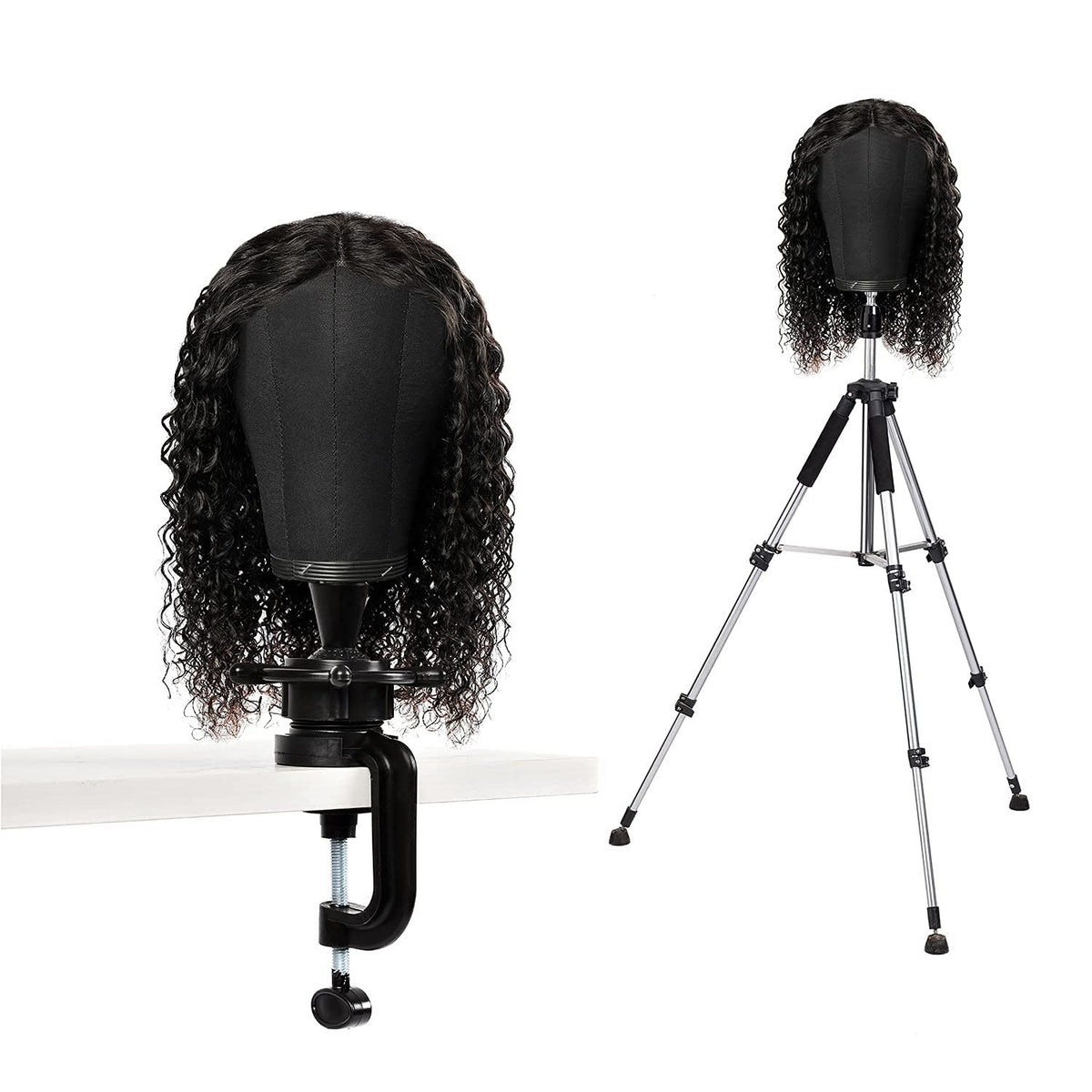 21-Inch Cork Canvas Wig Head with Stand for Styling & Display