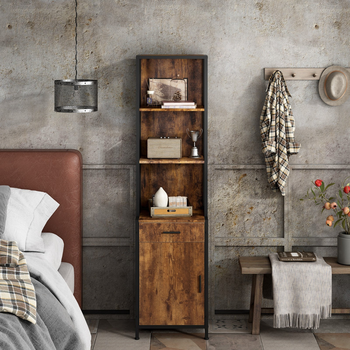 Salon Storage Cabinet for Hair Stylists with 3-Tier Shelves and Bottom Lockable Cabinet