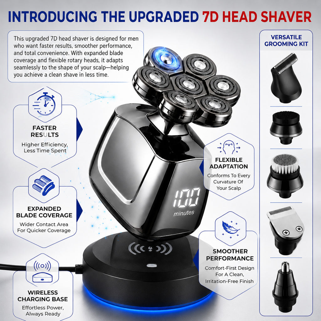 Cordless Electric Head Shaver Razor for Men - Wet Dry Rechargeable Grooming
