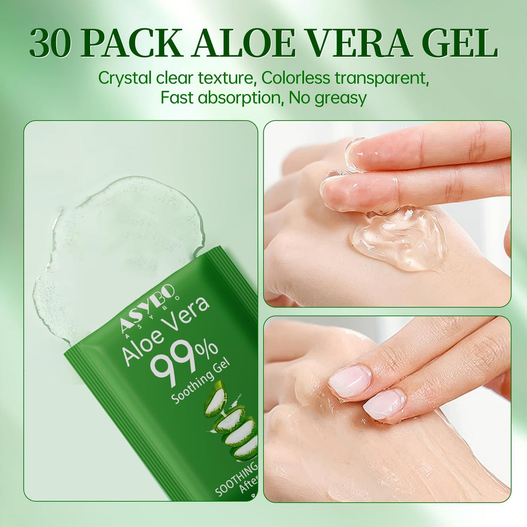 Natural Aloe Vera Gel Pack - 30 Individually Wrapped Travel Sizes