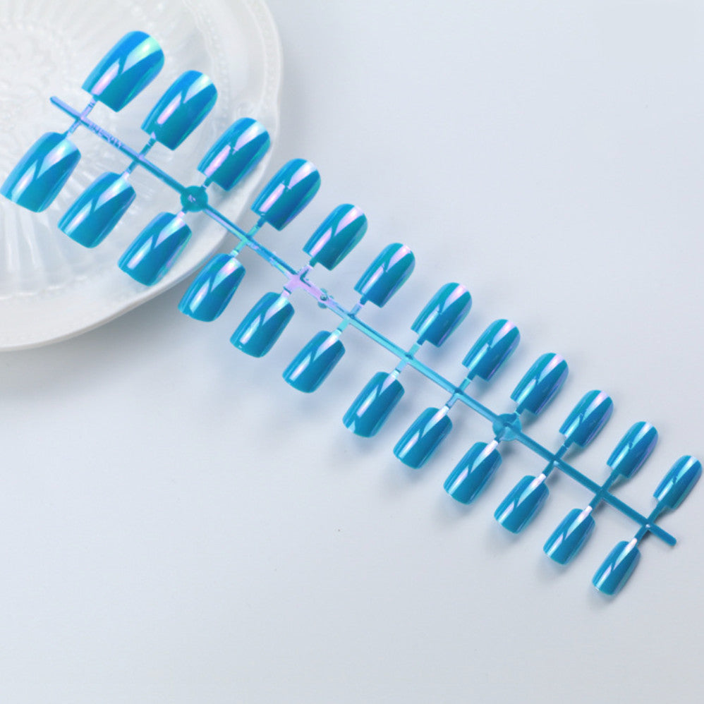 Blue Mirror Hologram Unicorn Nail Tips Set with Glue & File - Full Cover 24pcs