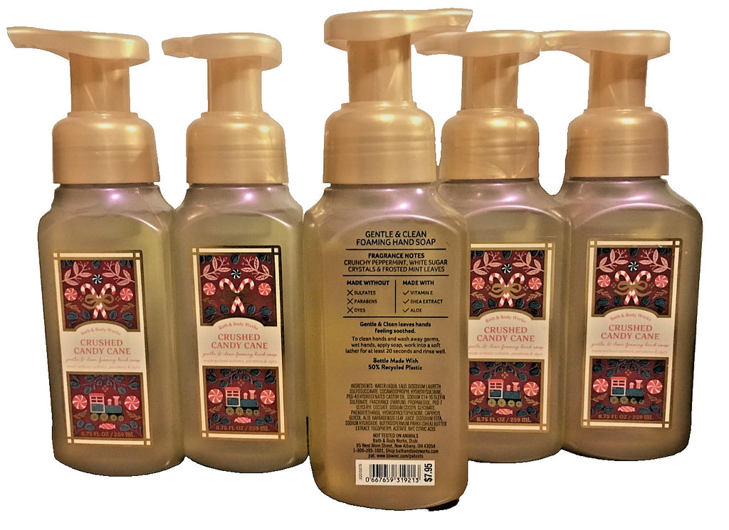 Crushed Candy Cane Hand Soap Set - Gentle Foaming Bath & Body Wash, 5 Pack