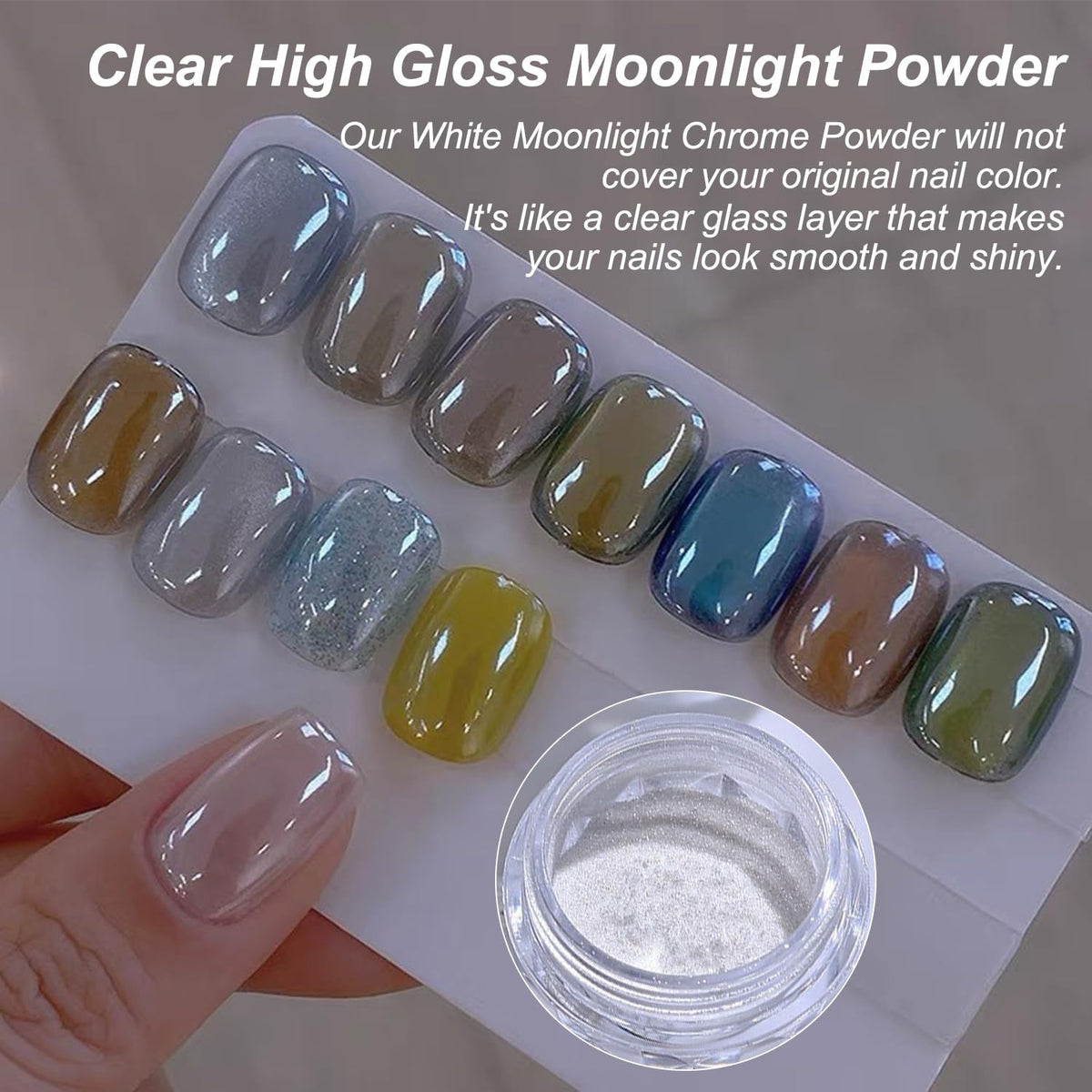 White Pearl Chrome Nail Powder for Gel Nails - Clear Glazed Donut Finish