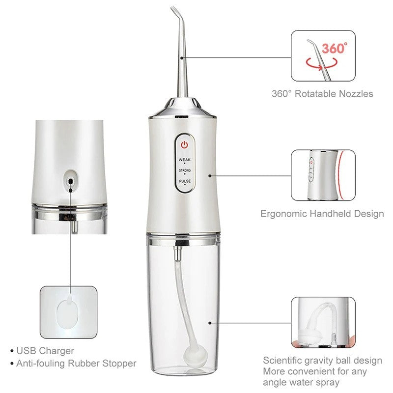 Cordless Water Flosser Dental Oral Irrigator Travel Teeth Cleaner - 3 Modes, 4 Tips
