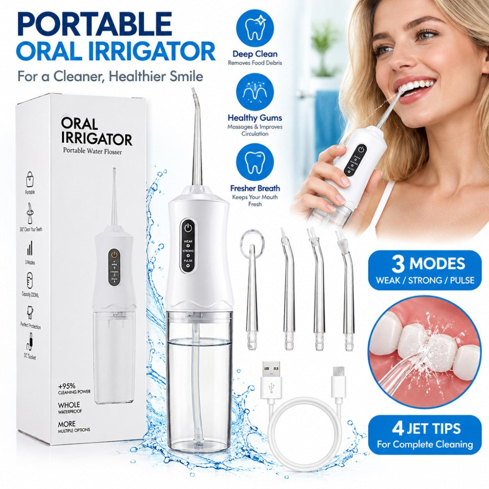 Cordless Water Flosser Oral Irrigator with 3 Modes & 4 Tips - Portable Dental Cleaner