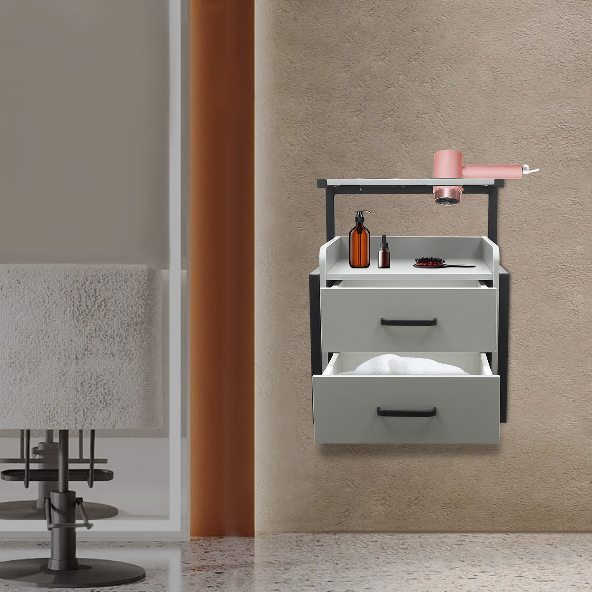 Wall Mounted Salon Storage Cabinet for Hair Salon Equipment - Black & Grey