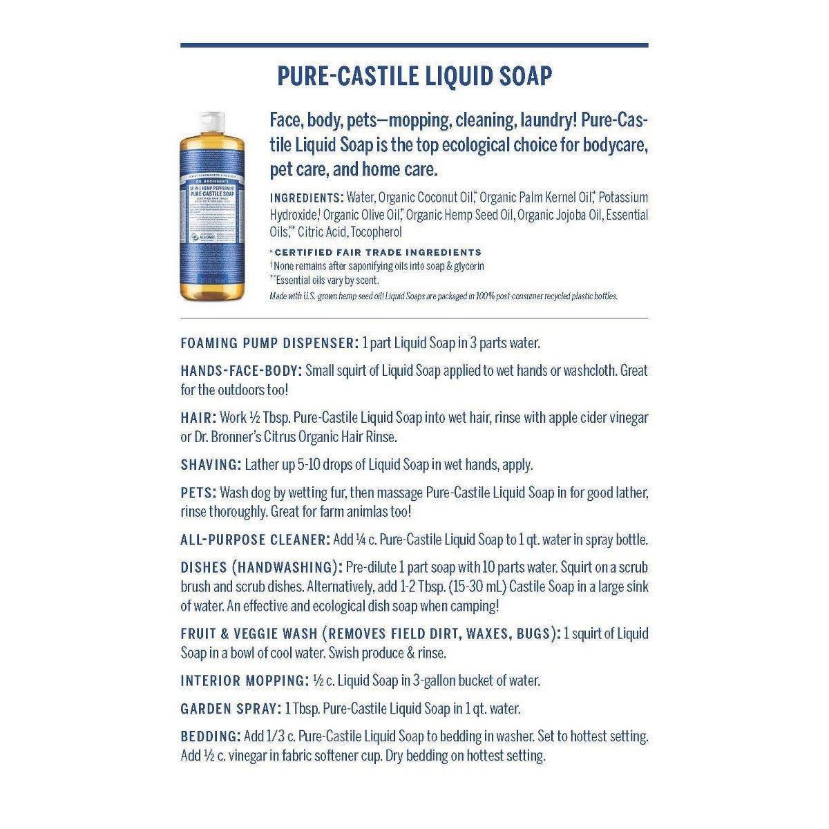 Unscented Castile Liquid Soap for Sensitive Skin 32 fl oz - Baby & Family