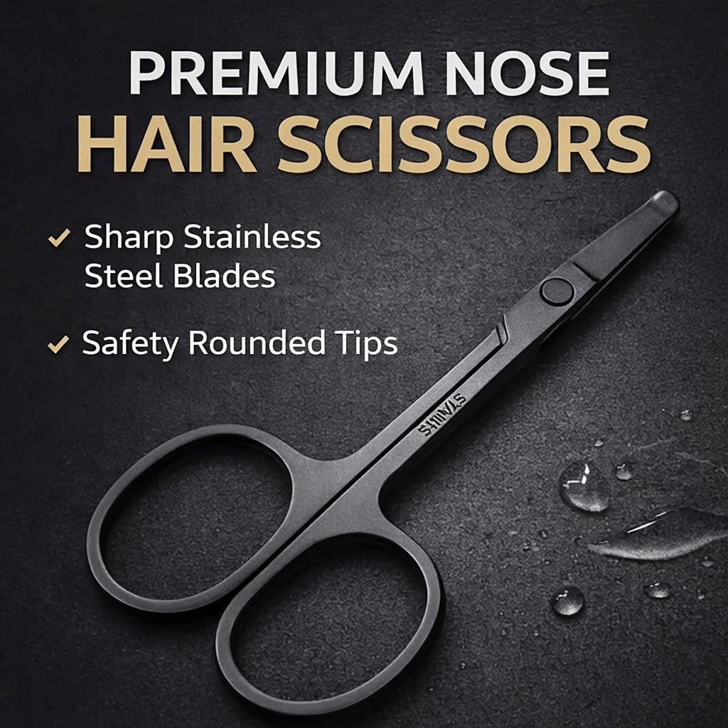 Nose Hair Scissors - Ear and Eyebrow Trimming, 3.6 Inch Stainless Steel