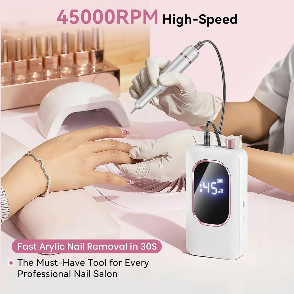 Professional Cordless Nail Drill Machine for Acrylic & Gel Nails - Slow Vibration, Gris