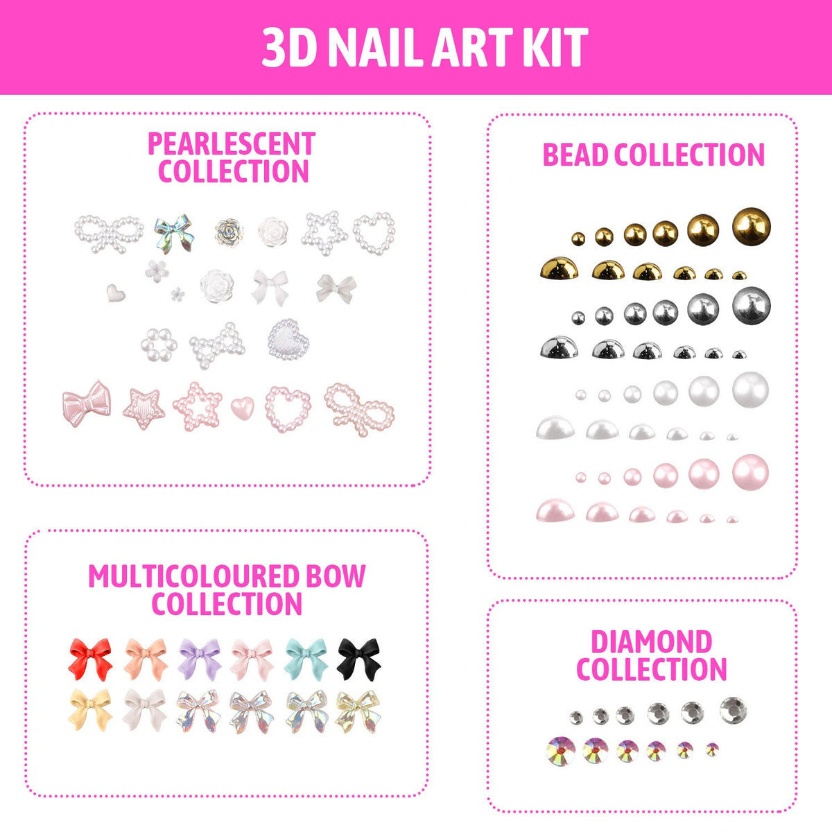 Nail Charms Set with 3D Flowers Gems Pearls Rhinestones DIY Kit