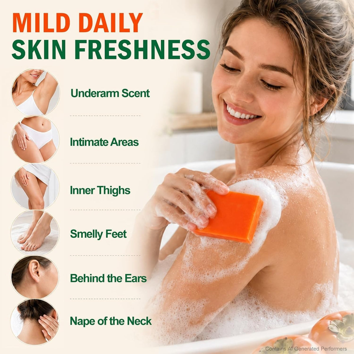 Natural Persimmon Soap Bars 80g Pack - Gentle, Hydrating Full-Body Cleanser
