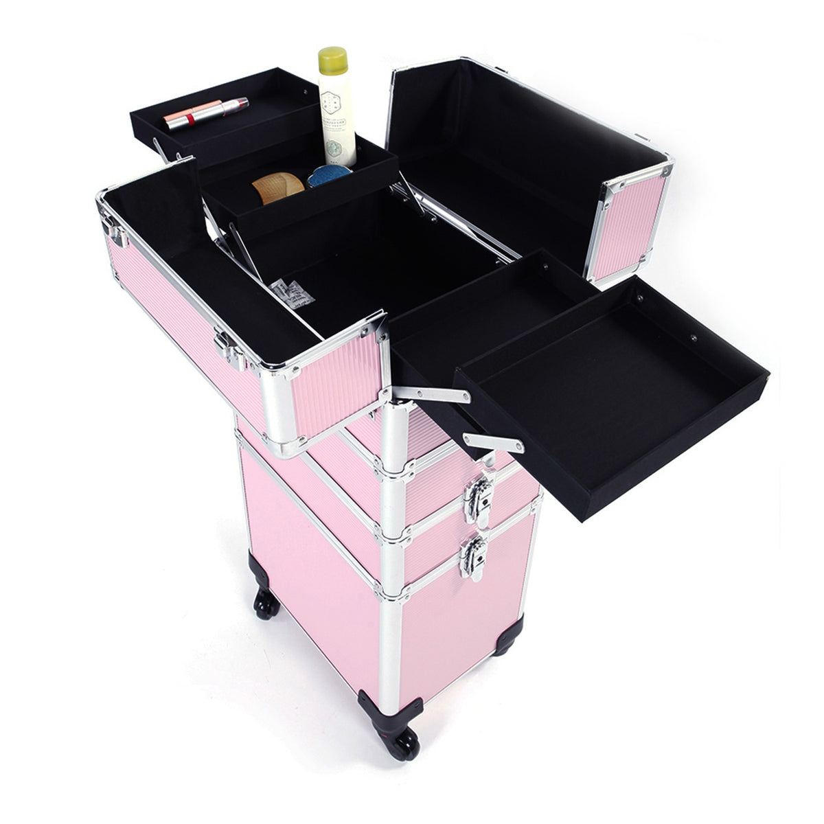 4-in-1 Makeup Case Portable Cosmetic Storage Trolley Box