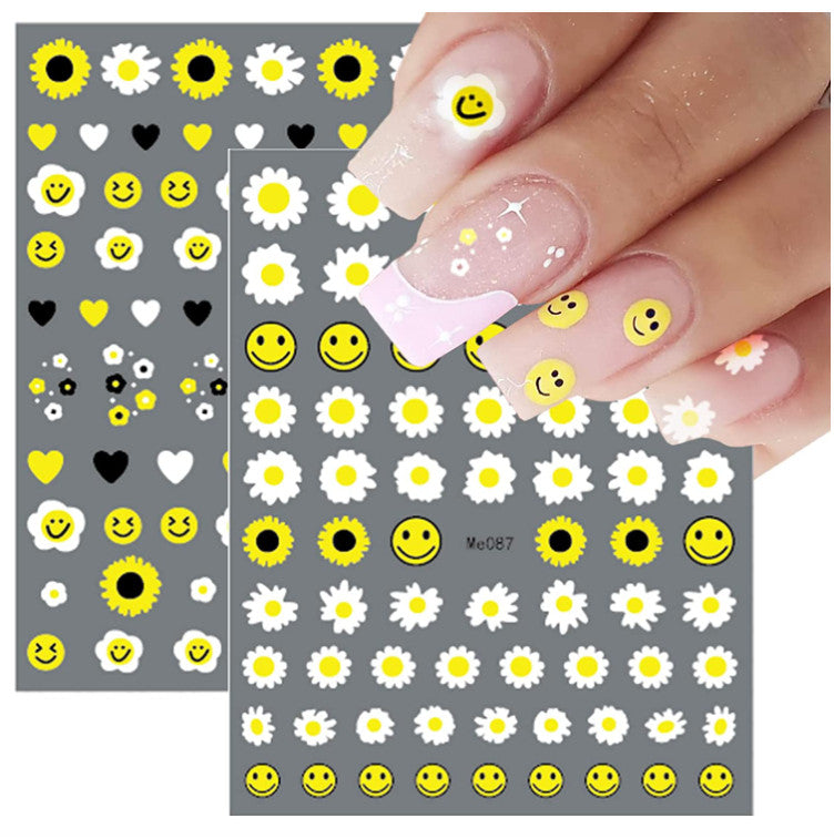 Self-Adhesive Nail Art Stickers Decals Flower Emoji Smile 8 Sheets Variety Pack