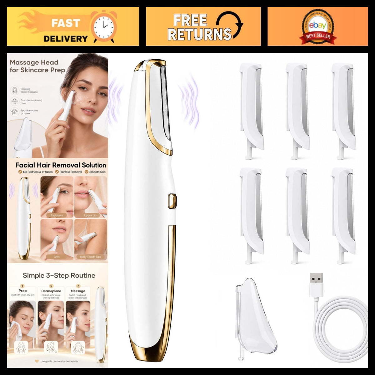 Electric Dermaplane Razor for Facial Hair Removal & Skin Rejuvenation