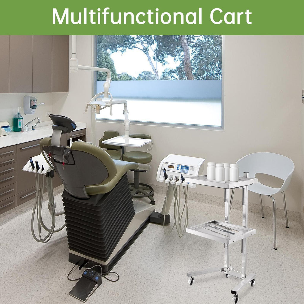 Stainless Steel Salon Rolling Utility Cart with Double-Layer Trays