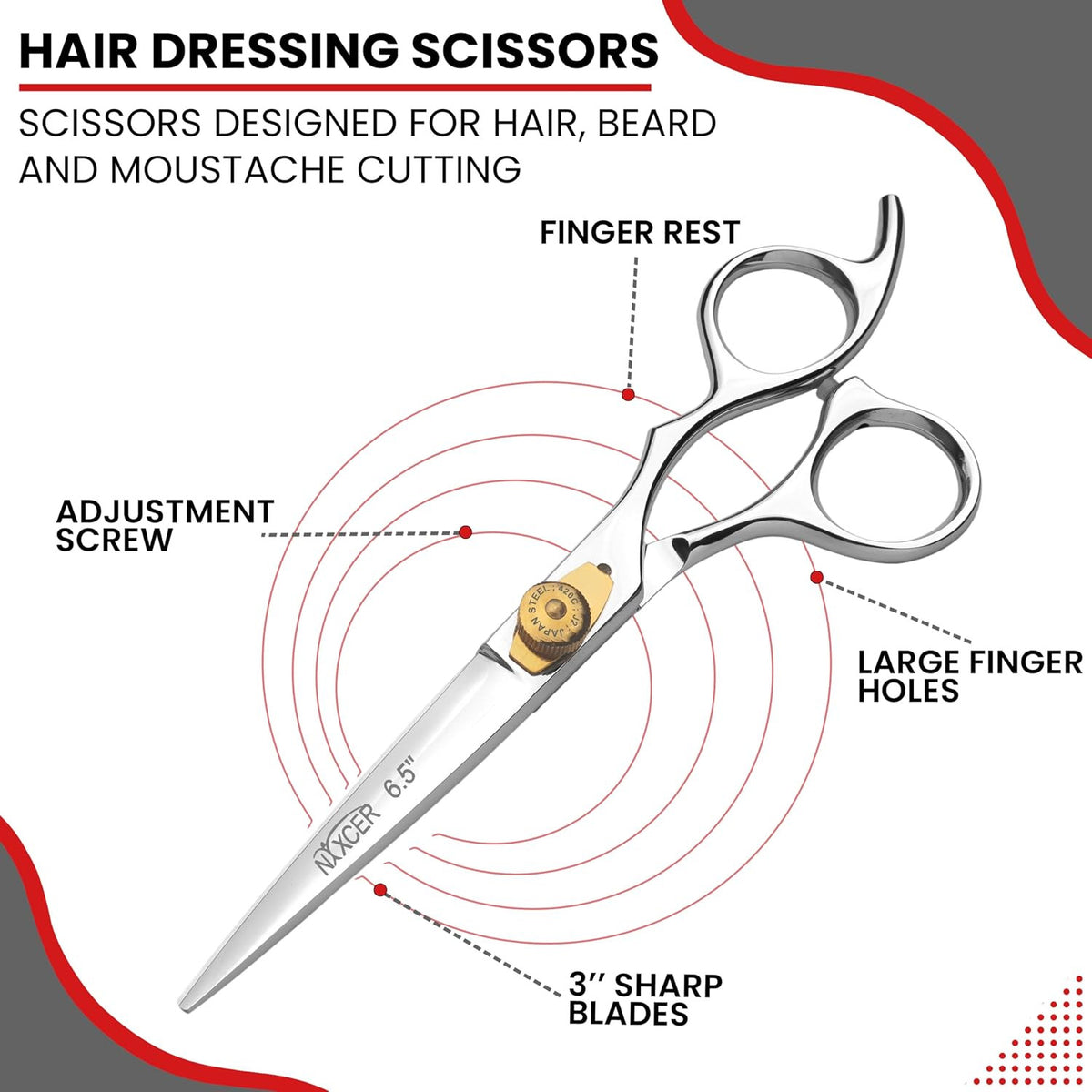 Professional Hair Cutting Scissors - 6.5 Inch Hairdressing Shears, Silver