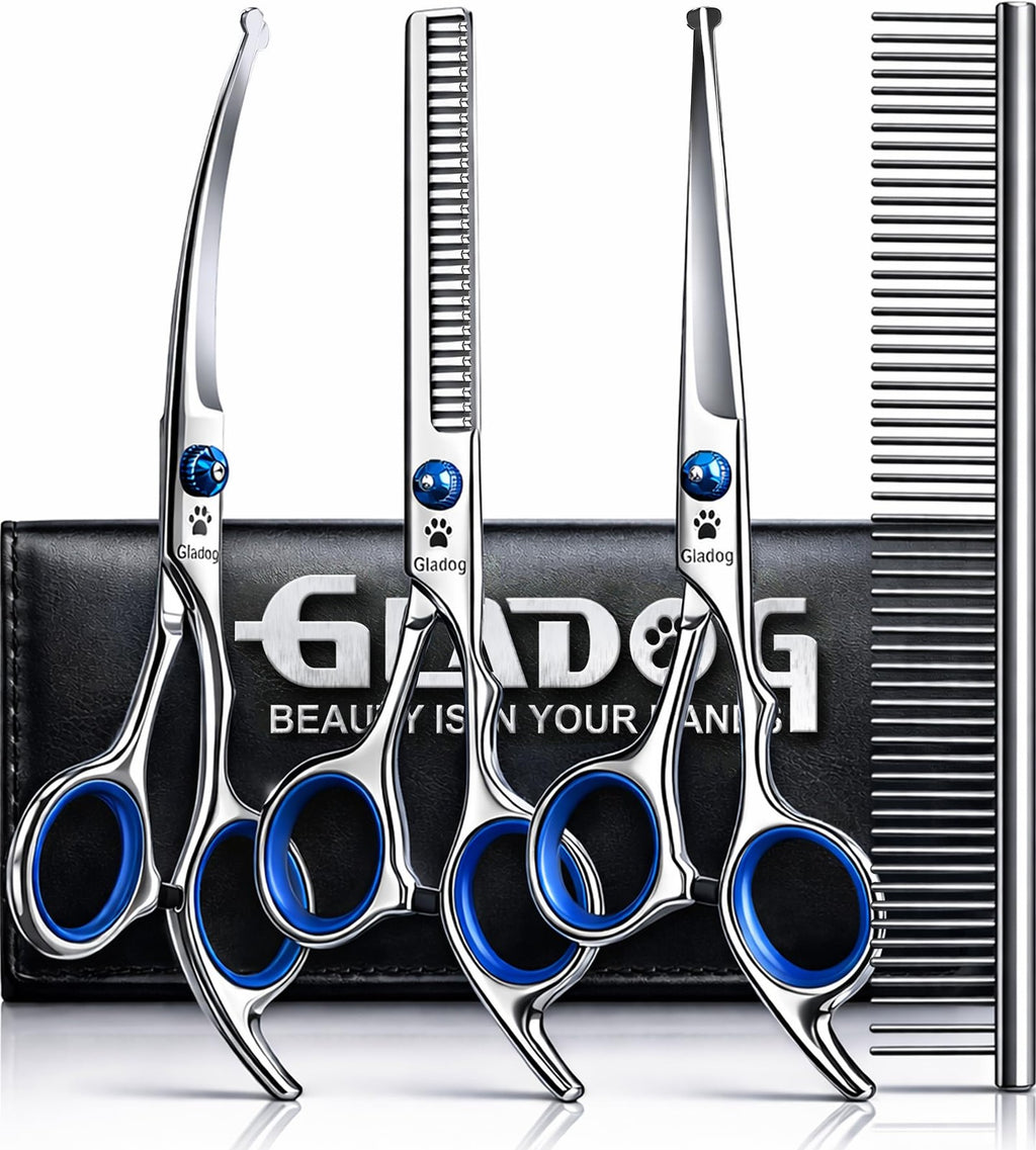 Dog Grooming Scissors Set 5-in-1 with 6.5 Inch Blades - Blue