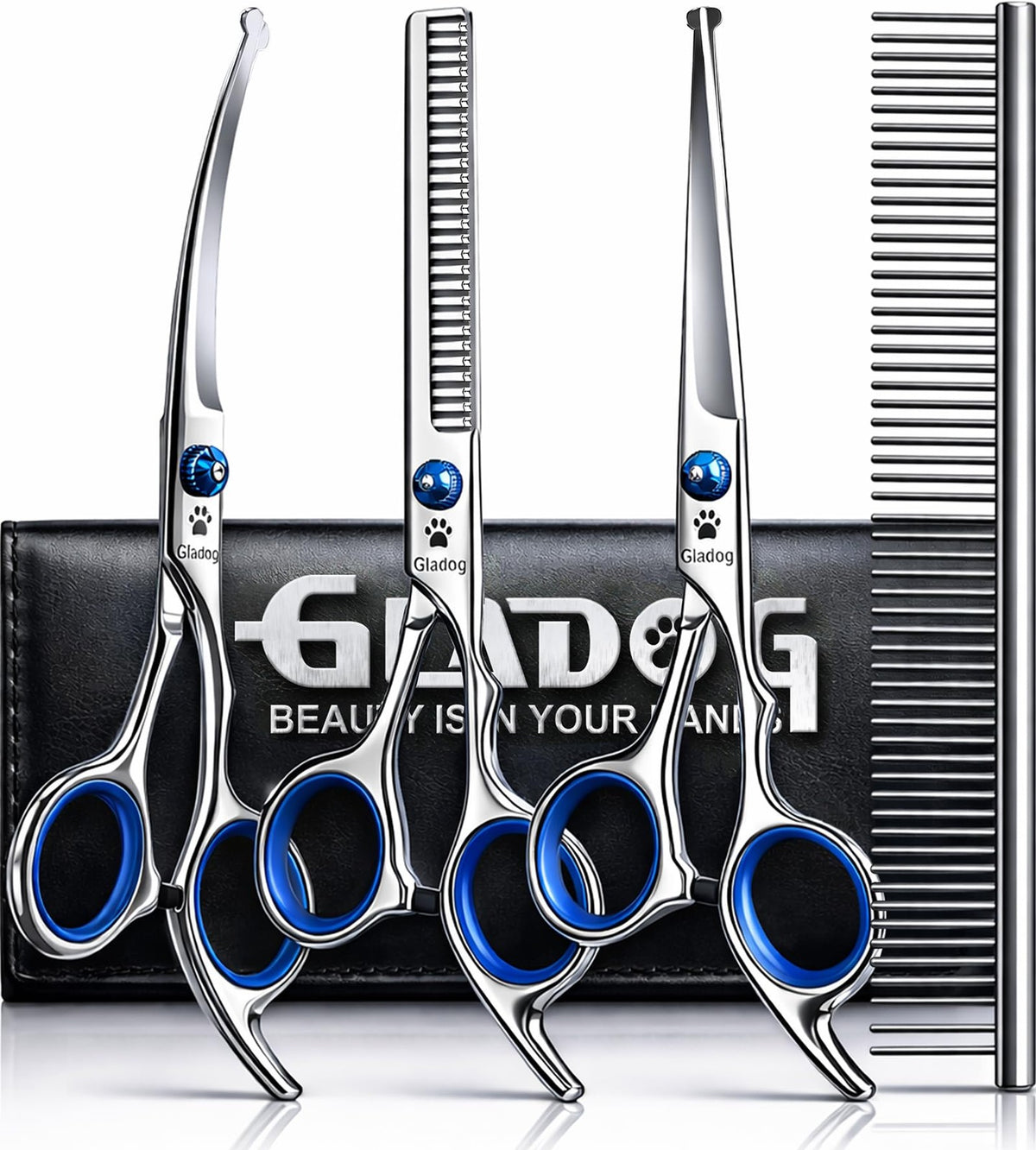 Dog Grooming Scissors Set 5-in-1 with 6.5 Inch Blades - Blue