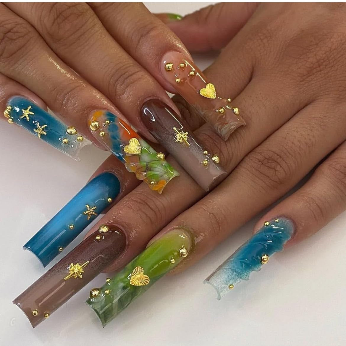 Summer Nail Art Rhinestones Set with Ocean Theme Charms - 6 Boxes