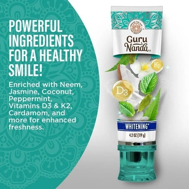 GuruNanda Whitening Toothpaste with Neem & Hydroxyapatite - 4.2 Oz