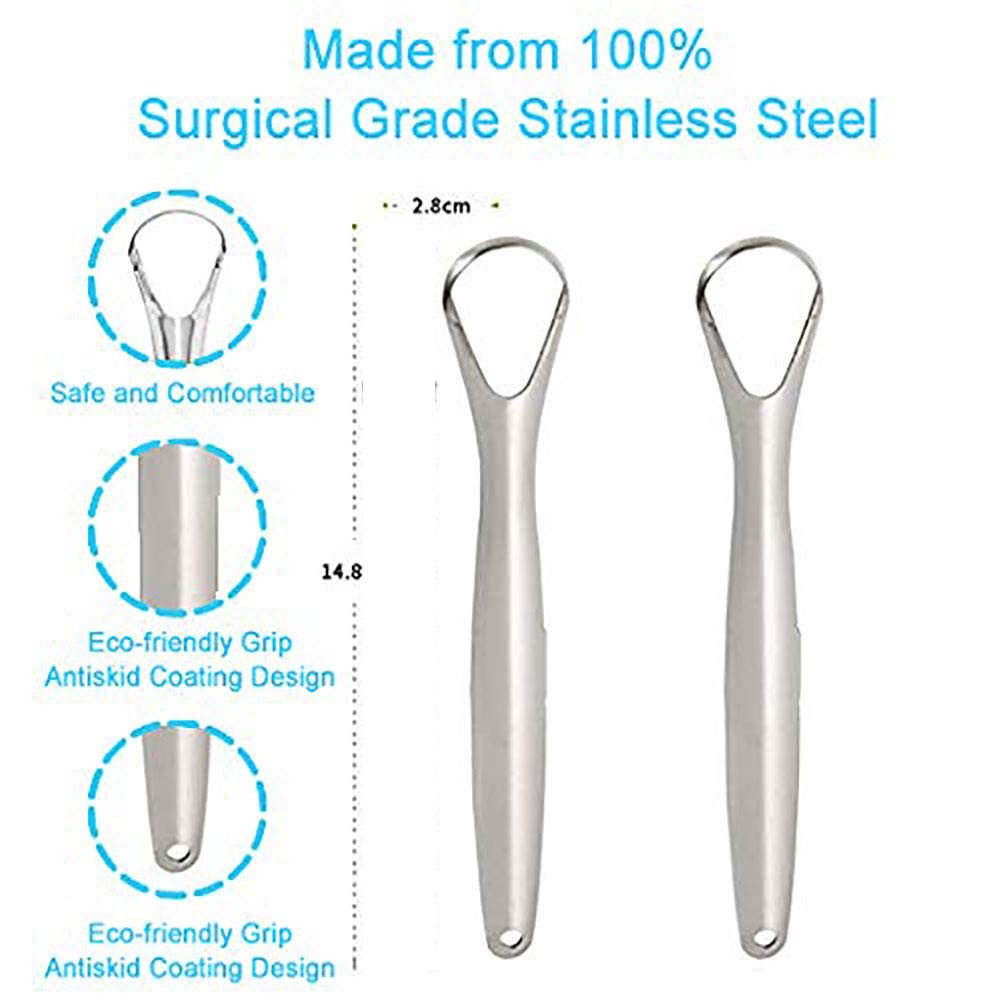 Stainless Steel Tongue Scraper 2 Pack for Bad Breath & Oral Hygiene