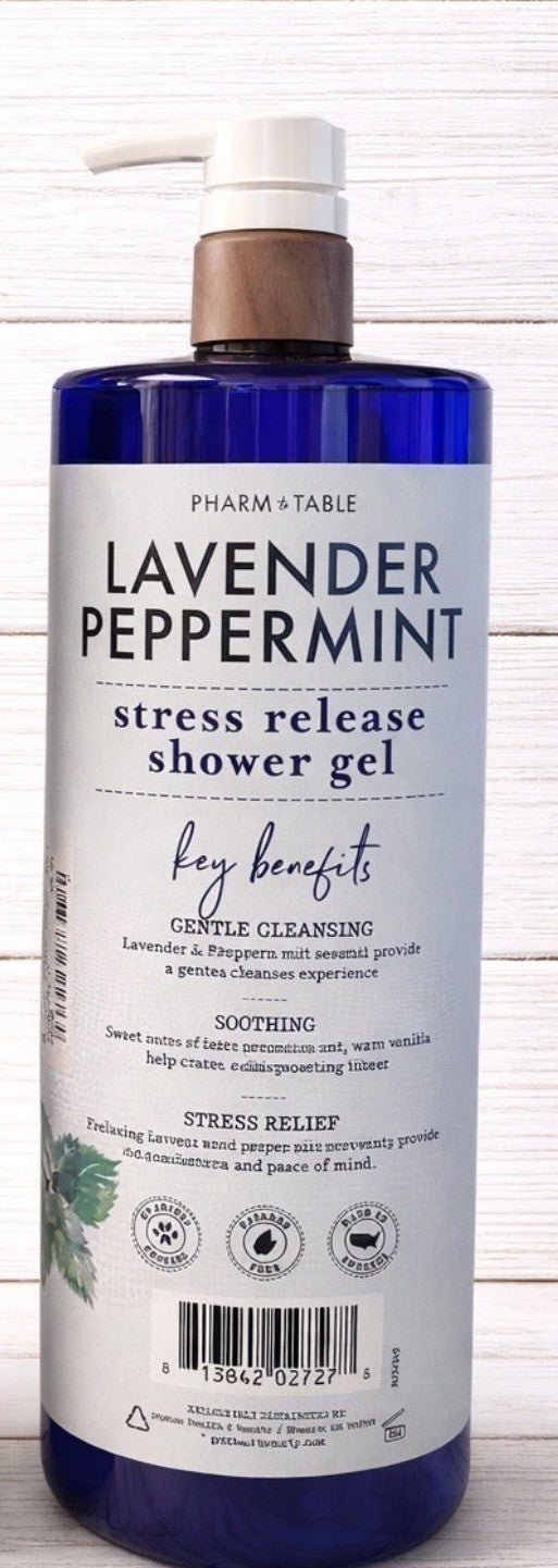 Lavender Peppermint Stress Relief Shower Gel - 32 oz Large Body Wash