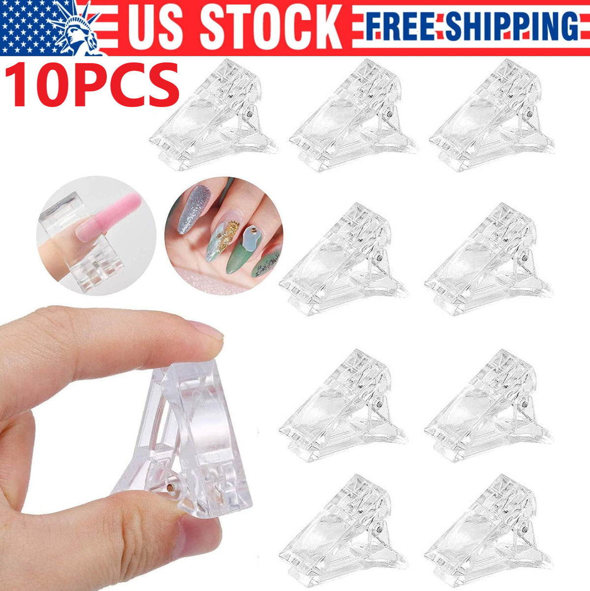 10PCS Nail Tips Clip for Gel Nail Extensions and Shaping - Manicure Clamp Set