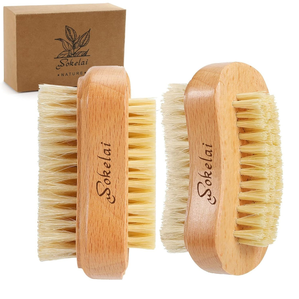 Wooden Nail Brush Set for Manicure & Pedicure - 2 Pieces Natural Bristle